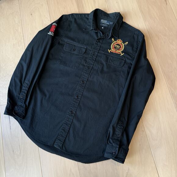 Vintage Polo Ralph Lauren Shirt XL Black Cotton Switzerland Polo Team RRL NYC - Picture 8 of 8